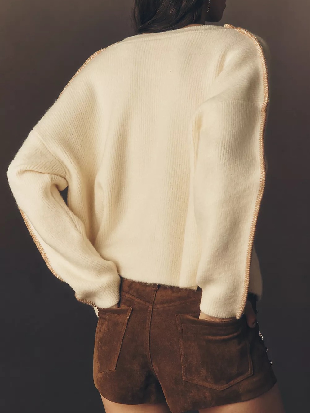 Anthropologie PILCRO WHIPSTITCH OVERSIZED CARDIGAN Knit SWEATER Cream Buttons - Picture 2 of 8